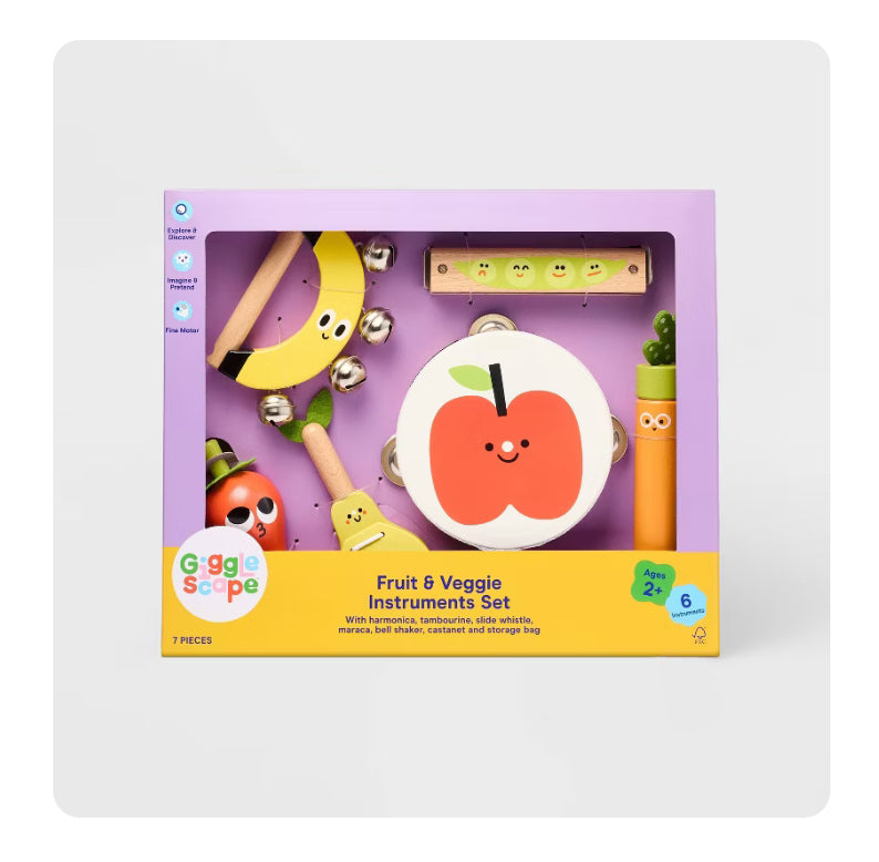 SOBRE PEDIDO Fruit & Veggie Instruments Set - 6pc - Gigglescape™: Music Toys, Instrumental Play, Musical Instruments for Kids