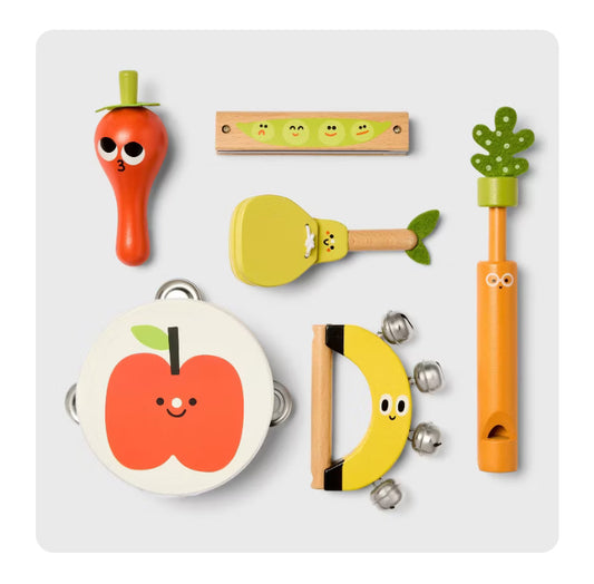 SOBRE PEDIDO Fruit & Veggie Instruments Set - 6pc - Gigglescape™: Music Toys, Instrumental Play, Musical Instruments for Kids