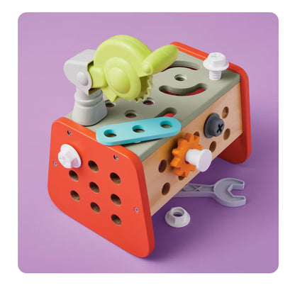 Construction Play Set - Gigglescape™: Toy Tools, Plastic & Wood, 35 Pieces, Ages 3+, Pretend Workbench Accessories