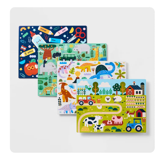 4pk Tray Puzzles - Gigglescape™: Kids Animal Puzzle Sets, Ages 3+, 12 & 24 Pieces