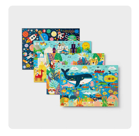 4pk Jigsaw Puzzles 48-100pcs - Gigglescape™: Kids, Ages 3+, Fantasy Theme, Problem Solving, Paperboard Material