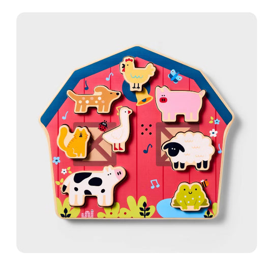 Barnyard Sounds Chunky Puzzle Set - 9pc - Gigglescape™: Wooden Puzzles, Kids Educational, Animals Theme